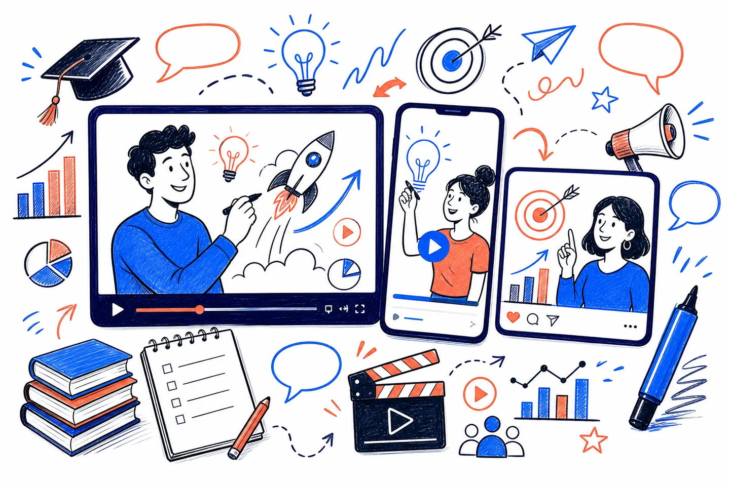 Doodle explainer storyboard adapted into landscape, square and vertical video formats