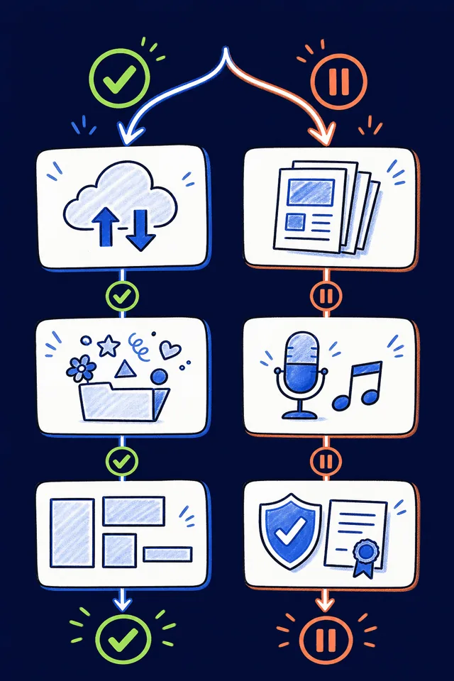 Visual buyer checklist for cloud access, templates, audio, formats and usage terms